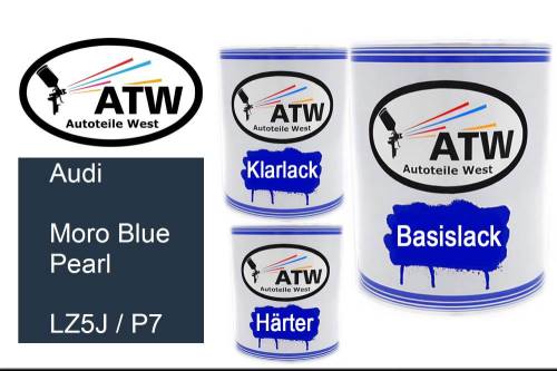 Audi, Moro Blue Pearl, LZ5J / P7: 1L Lackdose + 1L Klarlack + 500ml Härter - Set, von ATW Autoteile West.